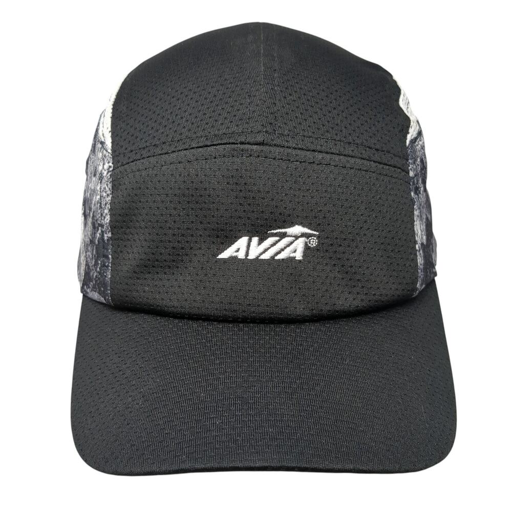 Avia Strapback 5 Panel Hat Black One Size Embroidered Camo Trim Outdoor